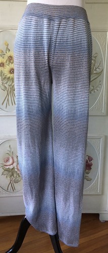VTG KANGRA ITALY COTTON RAYON STRIPE ZIGZAG KNIT PANTS BLUE METALLIC SILVER 42 - Picture 8 of 12