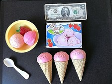 FISHER PRICE TIKES FUN FOOD PLAY PRETEND ICE CREAM BOX BOWL SPOON CONES EXC