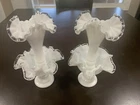 Fenton Glass White Crest Epergne Pair