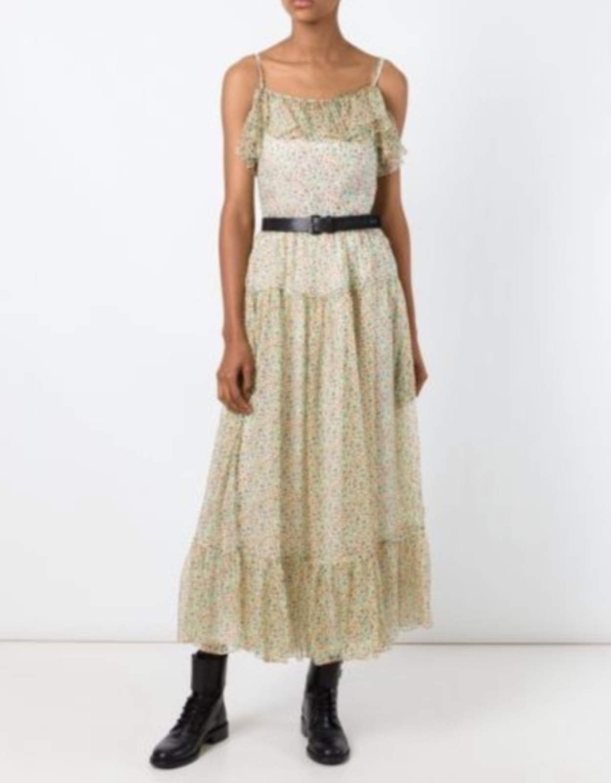 SAINT LAURENT Abito in seta floreale giallo contadino taglia 40 maxi flare estivo