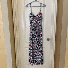 Ann Taylor Dress Womens Size 2 Maxi Ikat Convertible Strapless Spaghetti Strap