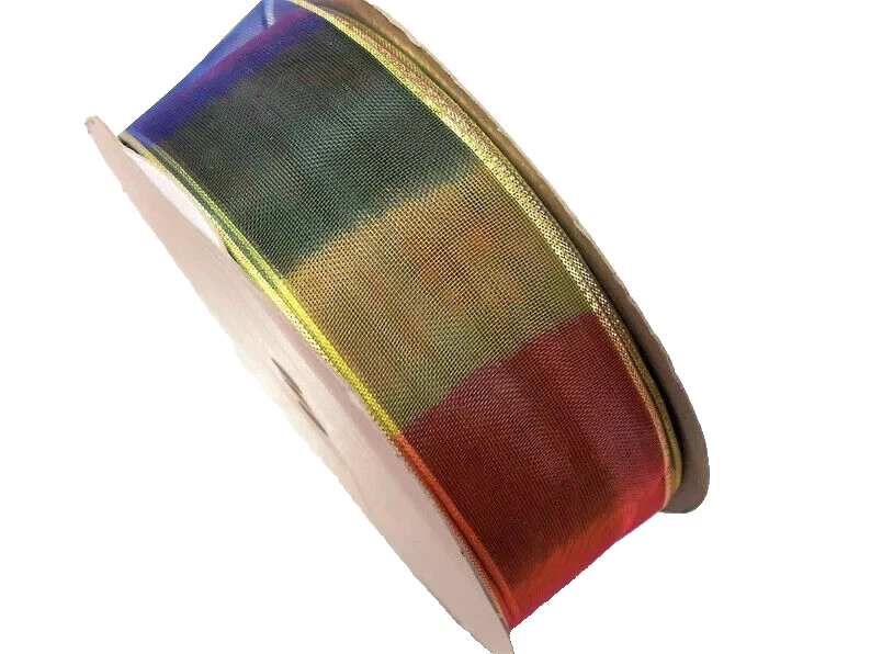 Rainbow Sheer Organza Ribbon 1 1/2" x 9 yards Schiff Gold Edge Bow Crafts B65 - Image 4 of 4
