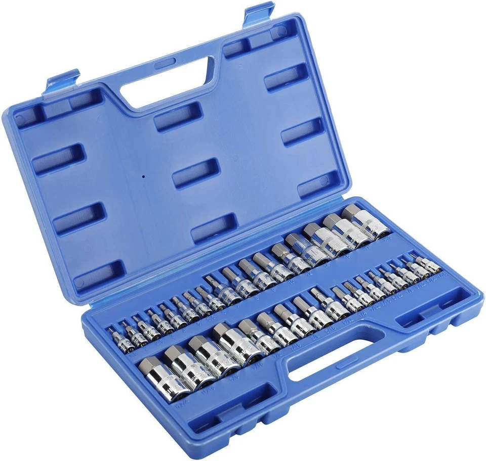 34Pcs Hex Allen Master Socket Bit Set Premium 3/8 1/4 1/2 Steel SAE Metric - Image 2 of 4