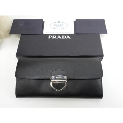 PRADA|LONG WALLETS (1ML506 069 F03KJ) Prada long wallet Saffiano black silver metal fittings 2