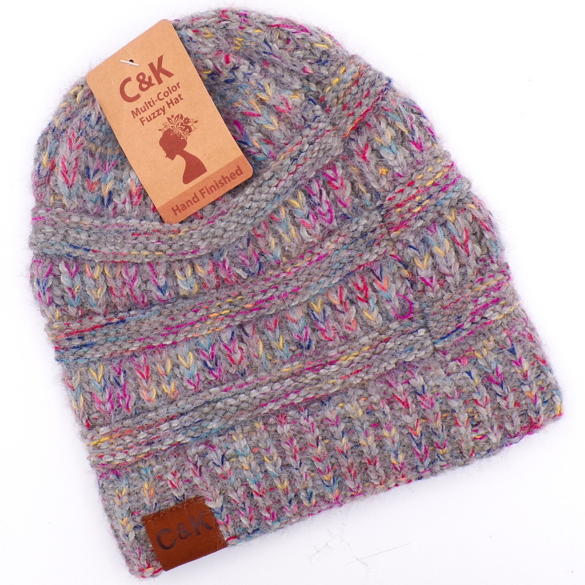 Hand Finished Multi Color Fuzzy Knit Beanie Hat | eBay