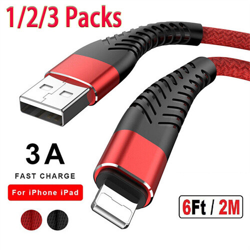 3Pack Braided Fast Charger Cable Heavy Duty USB Cord For iPhone 14/13/12/11/X/XR
