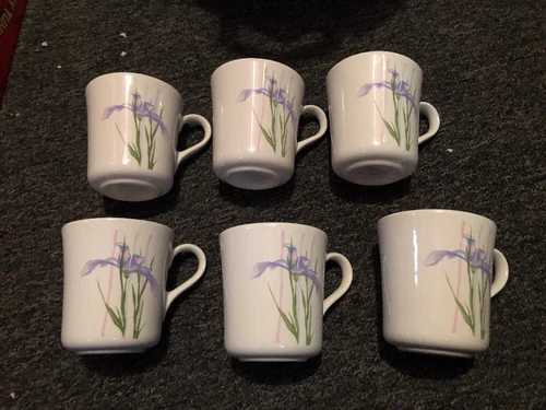 6 Shadow Iris Corning Coffee Mugs Cups Excellent Condition
