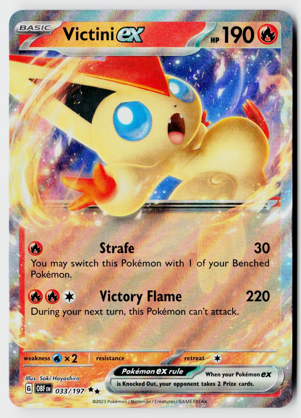 Pokemon SV03: Obsidian Flames #033/197 Victini ex Holo Near Mint or Better