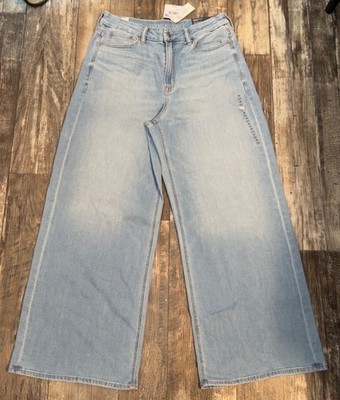 American Eagle Curvy Dreamy Drape Baggy Wide Leg Jeans High Rise Light Blue