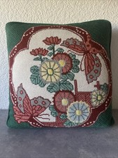 Vintage Handmade Needlepoint Butterflies Flowers Well-Made Pillow Floral MLW