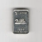 SWIMMING SWAN INGOT BULLION ART BAR 1 GRAM .999 FINE SILVER 99% SILVER USA