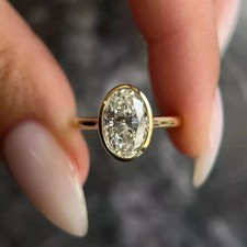 2Ct Oval-Cut VVS1 Moissanite Bezel Engagement Ring 14K Yellow Gold Plated