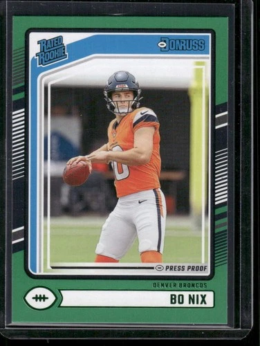 2024 Panini Donruss - Rated Rookie Bo Nix #369 Press Proof Green (RC)