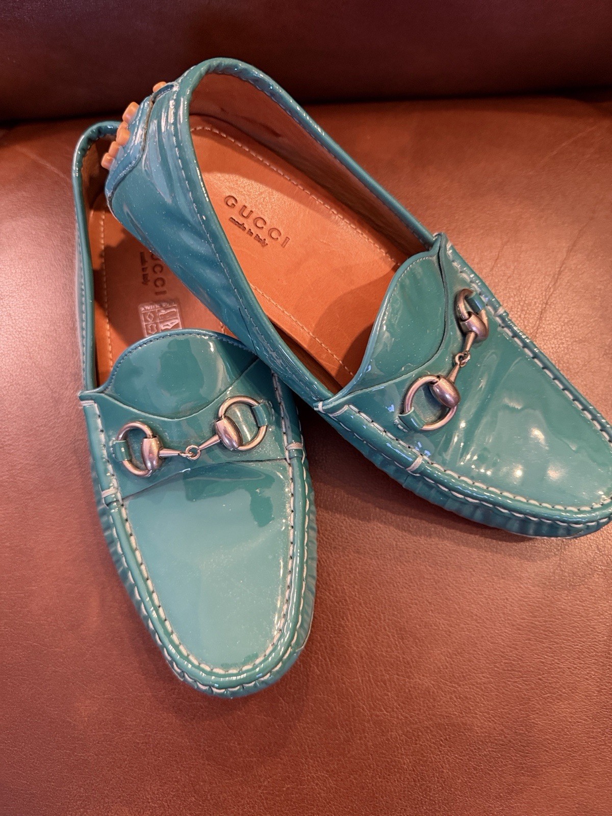 Gucci Patent Leather Real Green Horsebit Loafers Size 37 (7) Womens