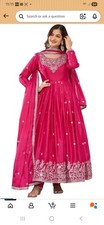 Womens American Silk Sequence Embroidered Long Anarkali Kirti Gown W Dupatta XXL