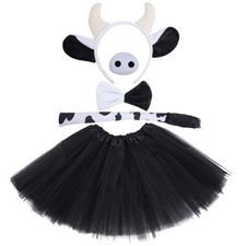 Cow Costume Set with Ears Tail Nose Bowtie and Black Tutu Skir