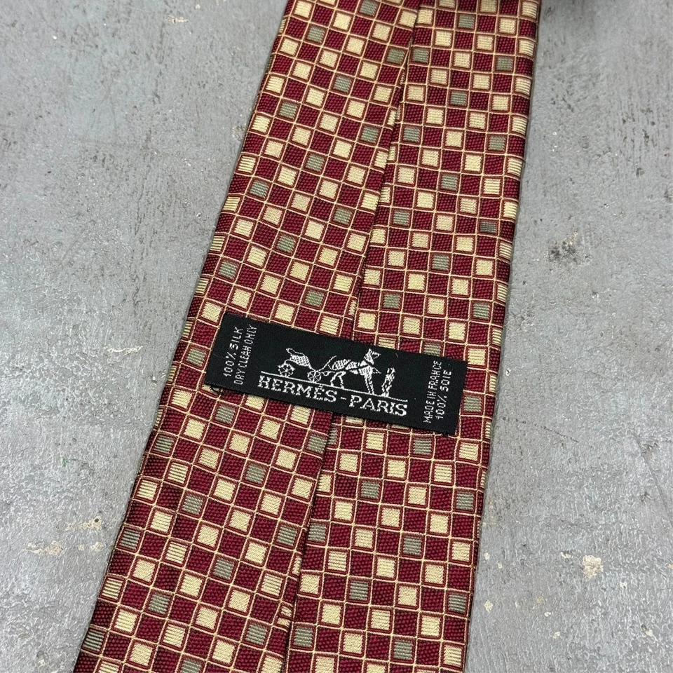 Corbata Hermes Tejida Caja Patrón París 100% Seda Hecha en Francia Roja 4" Foto 4 de 4