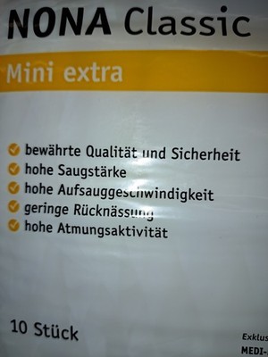 Damenbinden (Inko) hohe Saugstärke, Nona Classik, Mini Extra 10 St. 10 Packungen