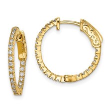 18.72mm Gold-Tone Sterling Silver CZ In  Out Round Hoop Earrings