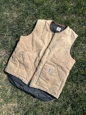 Vintage 90 s USA Carhartt Duck Men's Quilted Vest, Size L - Carhartt Tan/Khaki