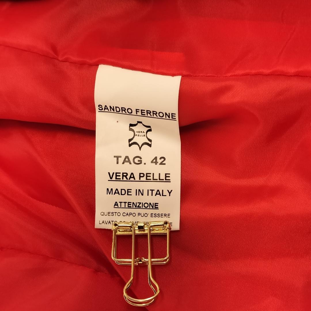 SANDRO FERRONE Red Leather Cropped Jacket with Ruffle Sleeves, Size L image 9