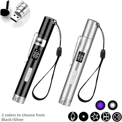 7 in 1 Pet Cat Toys Laser Pointer Interactive Chaser USB Rechargeable LED Light