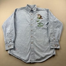 Vintage Wile E Coyote Shirt Mens Small Blue Chambray Button Up Looney Tunes 90s