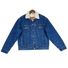 Levi's 70520 Sherpa Lined Denim Trucker Jacket Men's Large Blue Cotton Jean Coat