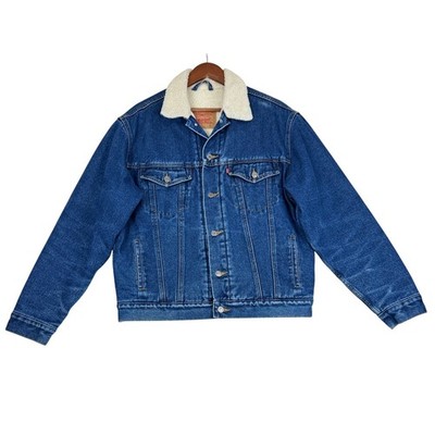 Levi's 70520 Sherpa Lined Denim Trucker Jacket Men's Large Blue Cotton Jean Coat