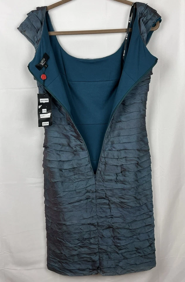 Nuevo con etiquetas Vestido de cóctel para mujer Tadashi Collection verde azulado iridiscente seda en capas 6 Foto 3 de 4