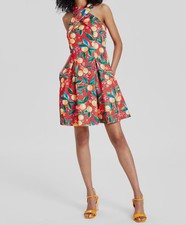 Vince Camuto Women's Red Printed High-Neck Fit & Flare Dress Petite Size 6P