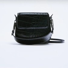 Zara Black Animal Embossed Adjustable Crossbody Bag with Flap Magnetic Snap