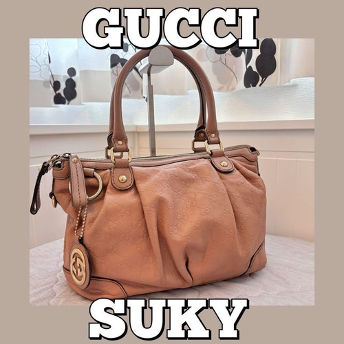 Gucci Suky Shima Leather Handbag GG Monogram Womens Used From Japan
