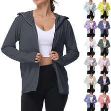 Women's UPF Sun Shirts  Jacket UV Zip Up Hoodie Long Sleeve Summer Ice Silk
