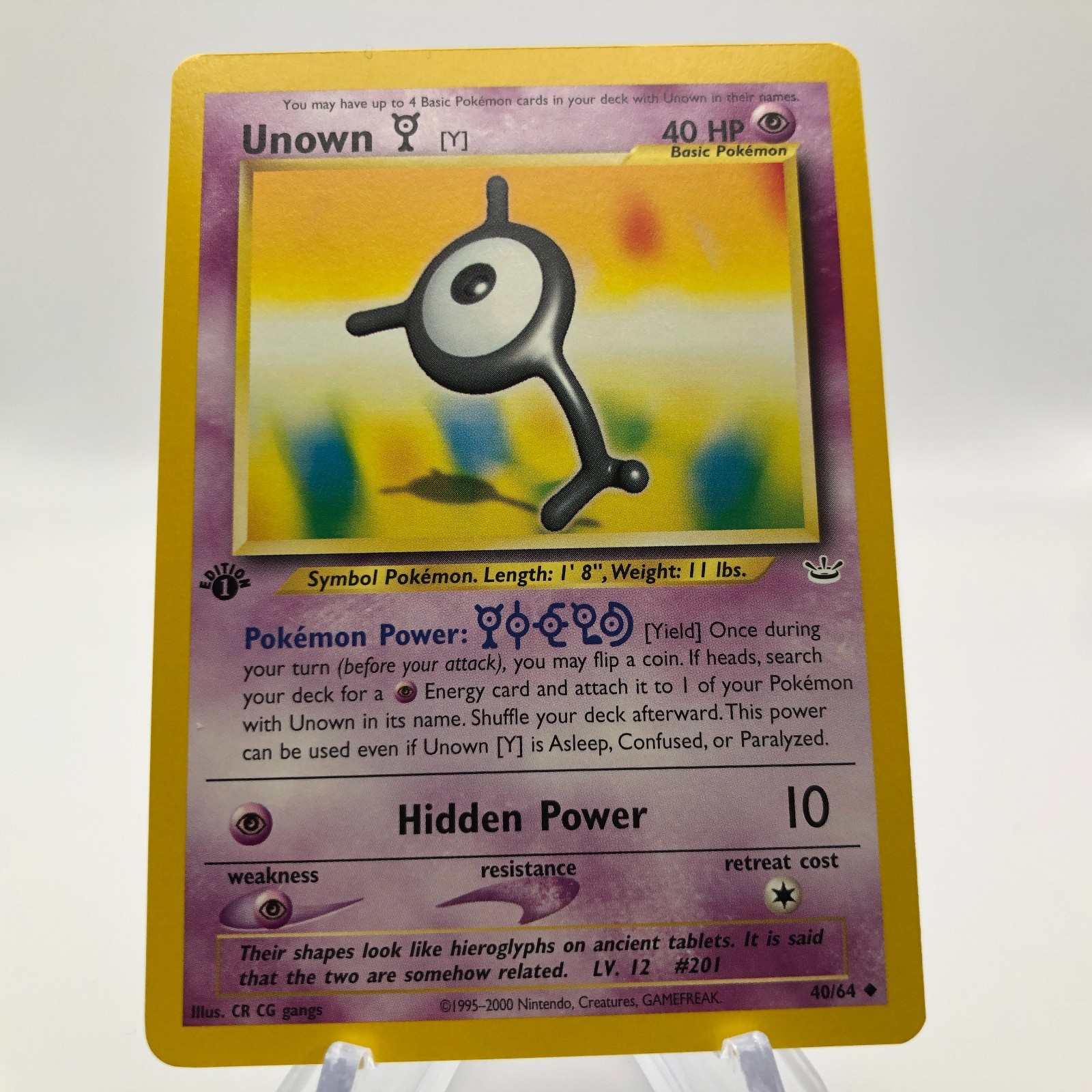 Pokemon Unown Y 40/64 - 1st Edition Neo Revelation - NM WotC 2001 Vintage