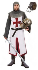 UQJE Mens Medieval Crusader Costume Knights Templar Tunic Large, White