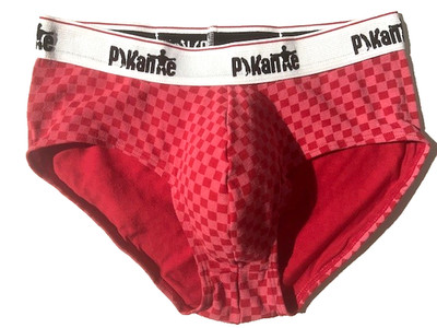 New PIKANTE Mens Red Pink Checkerboard Cotton Brief Underwear sz M