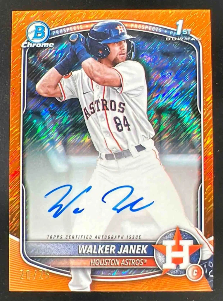 2025 Bowman Chrome Orange Shimmer Refractor #CPA-WJA Walker Janek RC Auto /25