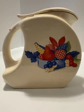 Vintage Calico Fruit Refrigerator Pitcher w/Lid Universal Potteries 1940s USA