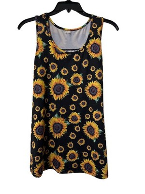 unbranded Blouse Women s Size Medium Black sunflower floral casual tank top Boho