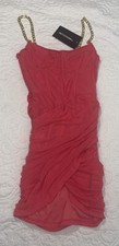 NWT Pretty Little Thing Hot Pink Corset Chain Strap Bodycon Dress Size 2