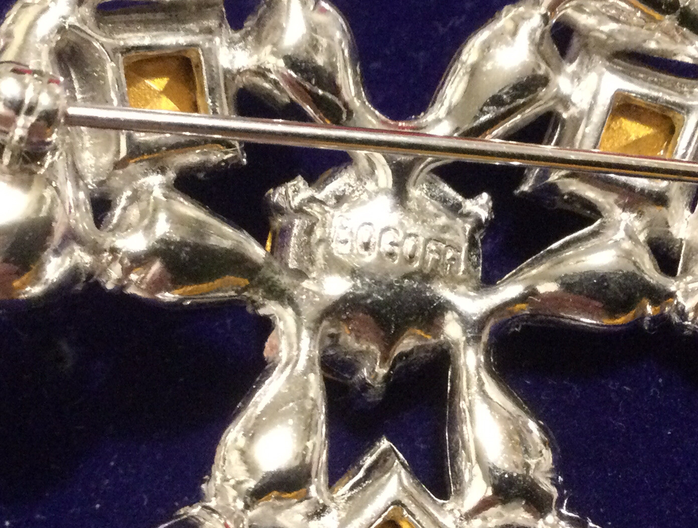 Vintage Signed BOGOFF Clear Crystals Brooch. Rhod… - image 5