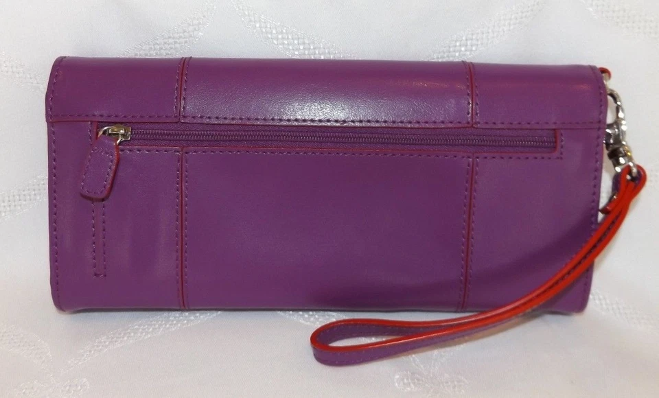 BAEKGAARD Cuero Genuino Triple Cartera Muñequera Ciruela con Borde de Cereza - NUEVO Foto 3 de 4