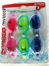 3 pack Youth Dolfino Goggles for 7+ w/ UV Protection, latex free *Choose colors*