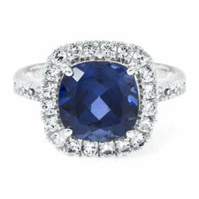 Gorgeous 925 Silver Women's Blue Sapphire  White Cubic Zirconia Engagement Ring