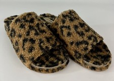 NEW Lucky Brand Gadini Faux Shearling Open Toe Slide Slippers 10M Leopard Womens