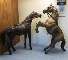 2 Vintage Tooled Wrapped Leather Horses With Saddles Figurines 12" W X 15" H