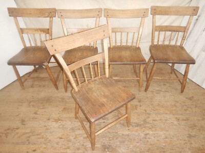 Set of 5 Plank seat Primtive County Chairs 19th Century