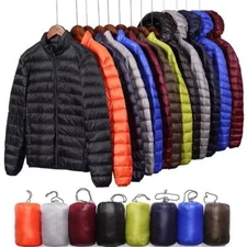 Men's Duck Down Goose Jacket Ultralight Stand Bubble Coat Winter Puffer Packable