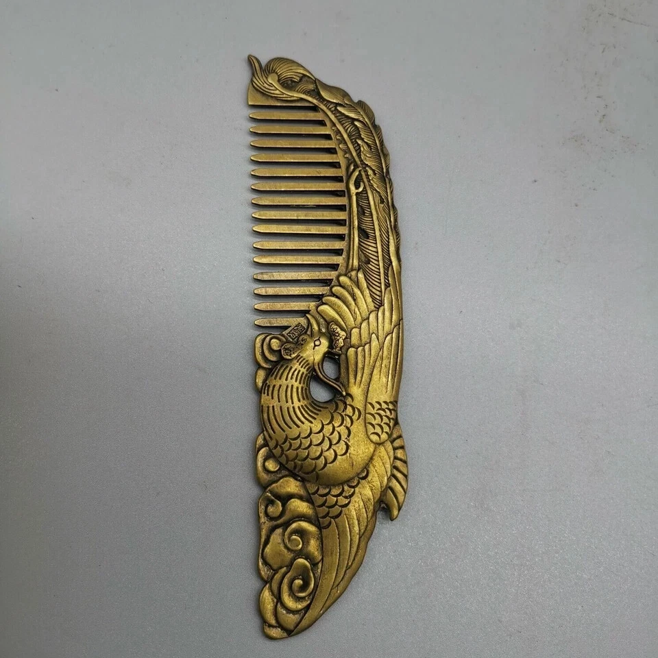 Старая китайская гребенчатая статуя феникса медная ручной работы - Изображение 4 из 4